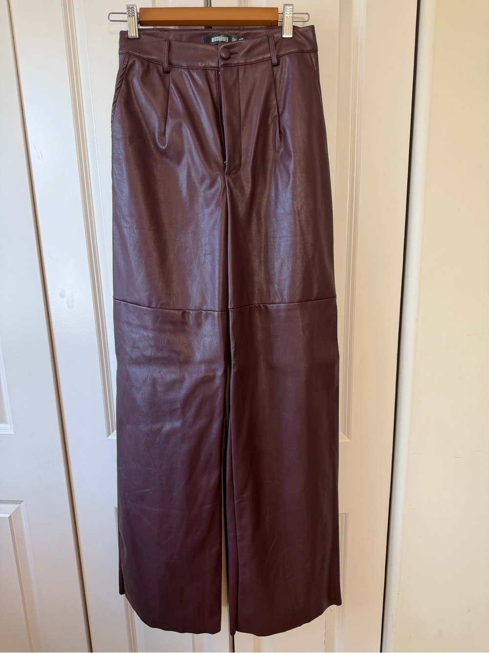 Missguided Wide-Leg Faux Leather Pants - Wine